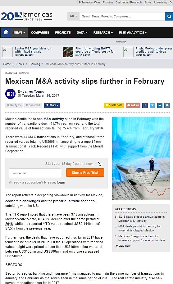 Mexican M&A activity slips further in February